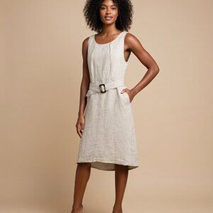 Tahari dress linen women 12 beige belted